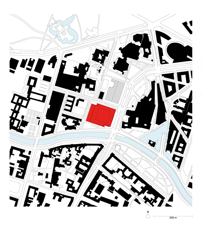 Neue Nationalgalerie refurbishment highlighted in red planning drawingjpg
