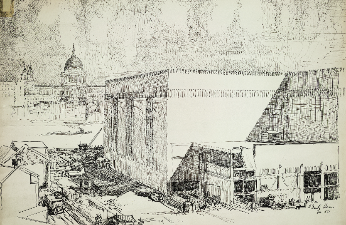 BanksideillustrationpencilStpaulscathedrlpowerstationbuildingsitepng