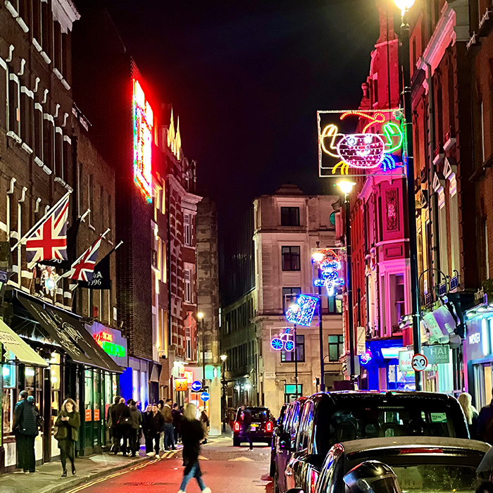 Christmas lights on Brewer Street in Soho 700x700jpg