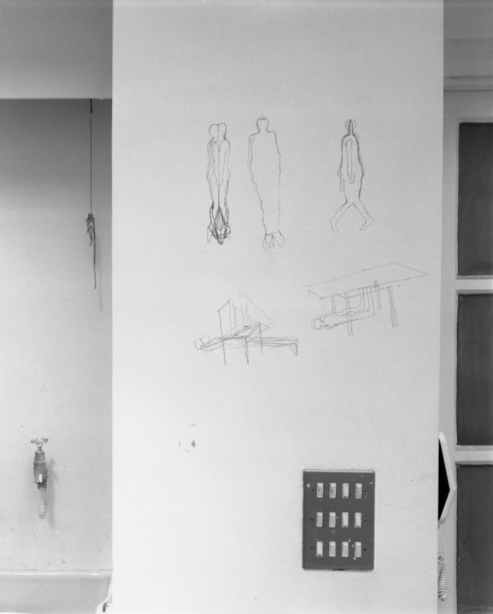 Gormley sketch on wall of studiopng