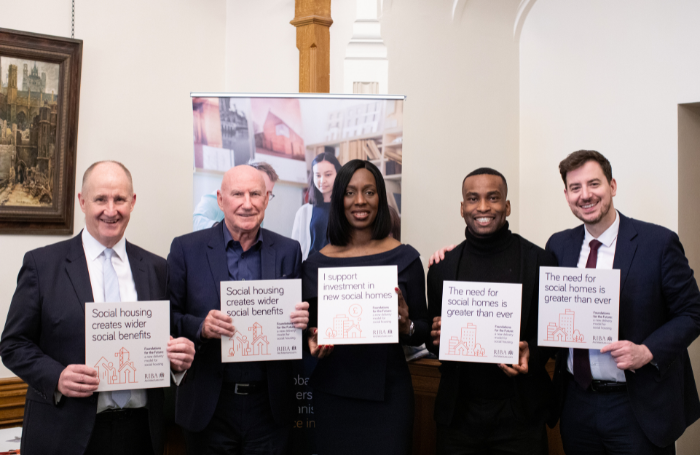 Left right Kevin Hollinrake MP Jack Pringle Chair of RIBA Board Florence Eshalomi MP Muyiwa Oki R