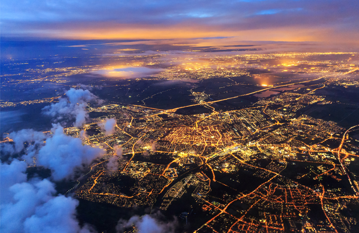 Aerial view of Leiden in the Netherlands at night 700jpg