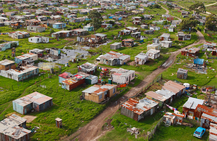 Aerial view of a cluster of homes in a township in South Africajpg