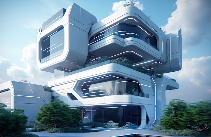 Curved multistorey buildingwithblueskycloudsbackground LARGEjpg