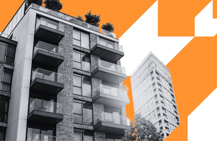 High rise buildings on an orange background with white chevrons GC LARGEjpg