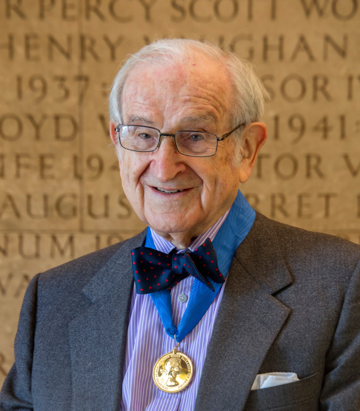 Joseph Rykwert wearing Royal Gold Medal 700x800png