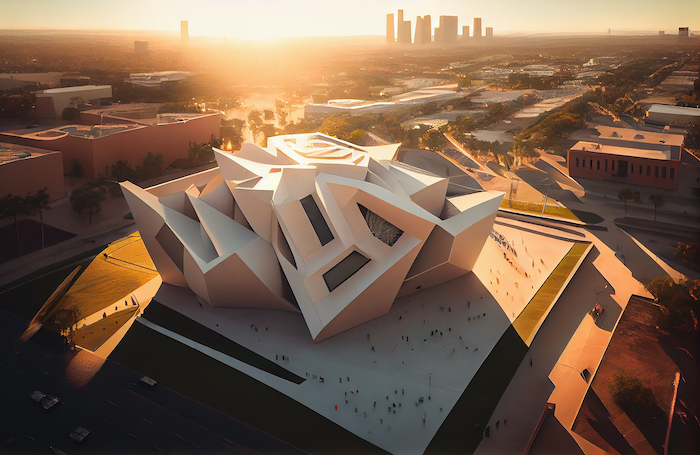 Cityscape sunset with modern architecture AI creationjpg