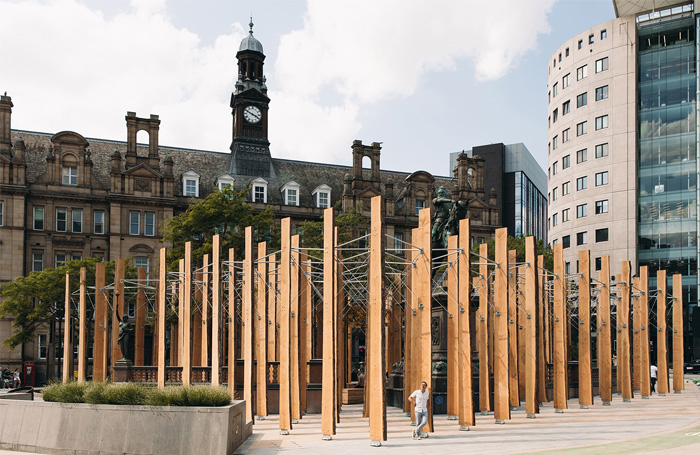 Timber immersive art installation in Leeds City Centrejpg