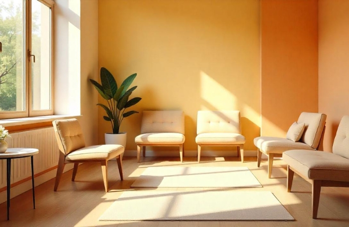 A multifaith rooms featruing comfortable archairs and warm peach coloured walls GC LARGEjpg