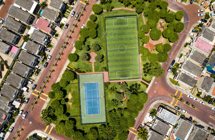 Aerial view of a gated community with sports facilities outside Guayaquil City in Ecuadorjpg