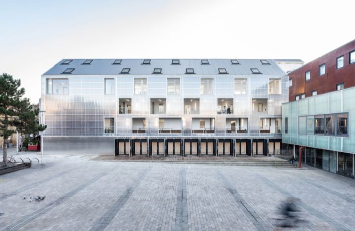 Aluminium and polycarbonate exterior of Dalston workspacejpg