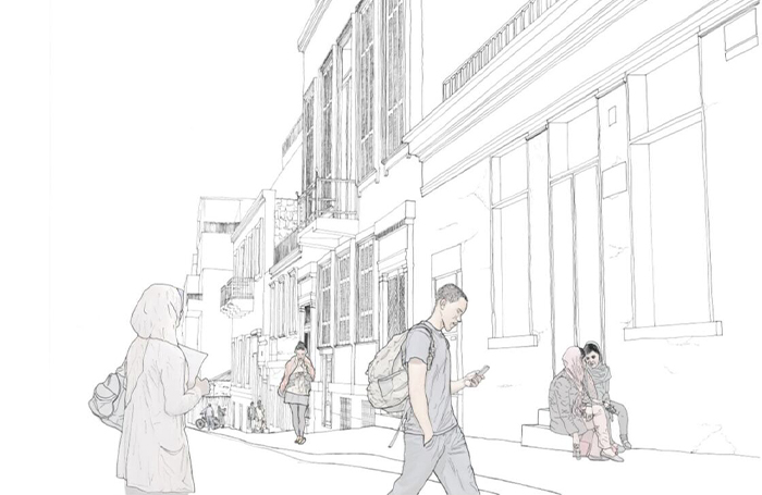 Camps to Campus digital drawing of people walking by building 700x455jpg