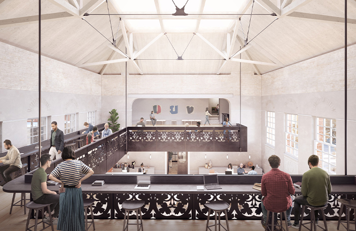 FeixandmerlinSustainabilitypreview700x455jpg CGI of an atrium with open centre, cast iron balustrade with people sitting around it