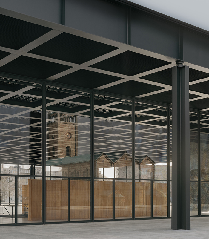 Floor to ceiling windows and details of Neue Nationalgalerie refurbishmentjpg