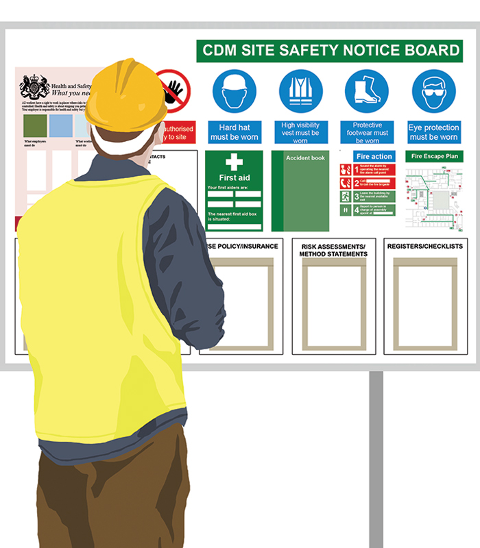 illustrationofbuilderreviewingbuildingsafetynoticeboard700x800jpg
