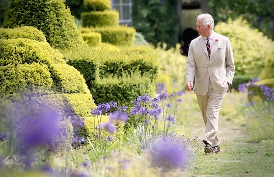 King Charles III walking in gardens - The Kings Foundation copyright