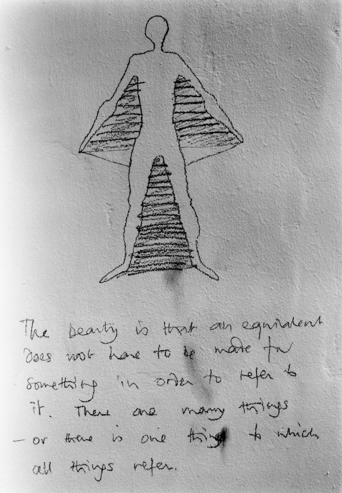 Gormley note and sketch on studio wallpng
